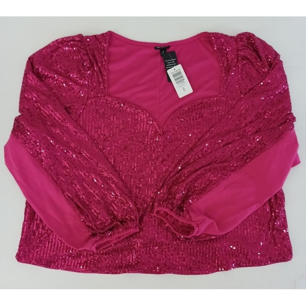 TORRID NWT $69 Sequin Deep‎ V Neck Long Sleeve Lined Blouse Top Size 4 US 4X